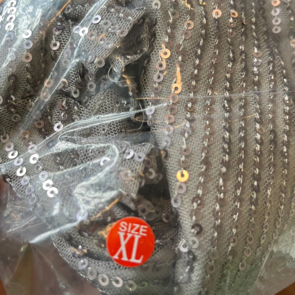 Silver Sequin Babydoll Mini Dress,Sparkly Glitter Flowy Short Tiered Tunic Dress - Picture 5 of 5